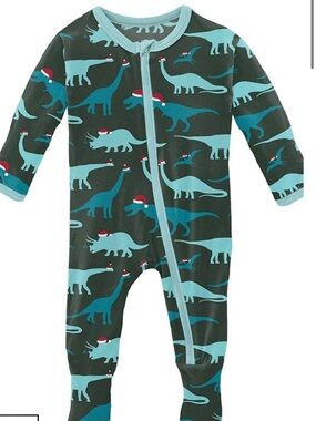 Kickee Pants Dark Green & Teal Dinosaur One-Piece